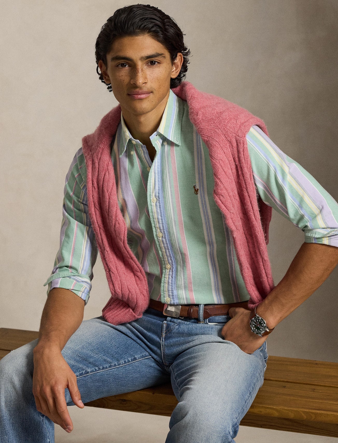 Polo Ralph Lauren - Custom Fit Striped Oxford Shirt - Multi - Green/Purple