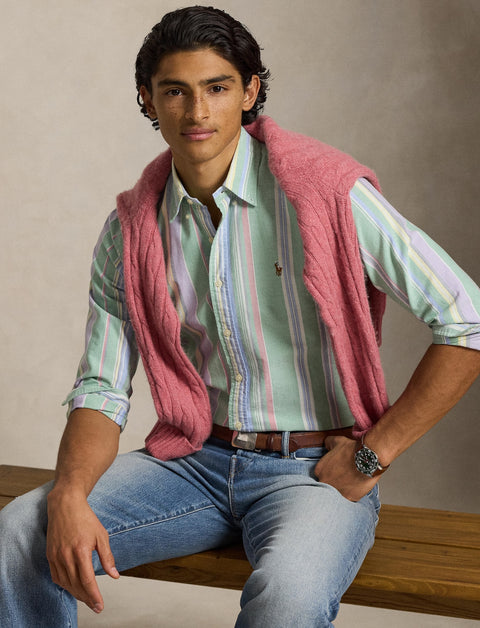 Polo Ralph Lauren - Custom Fit Striped Oxford Shirt - Multi - Green/Purple