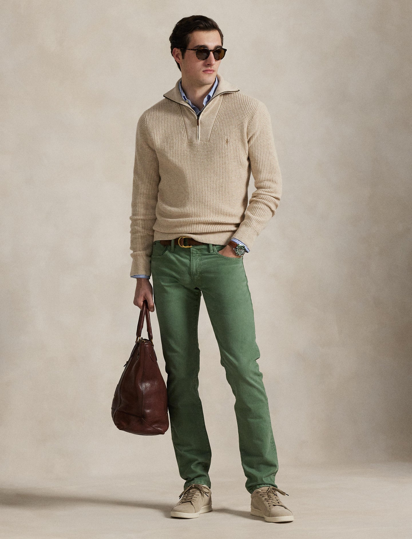 Polo Ralph Lauren - Waffle Knit Wool-Cotton Quarter Zip Sweater - Natural Cream Heather