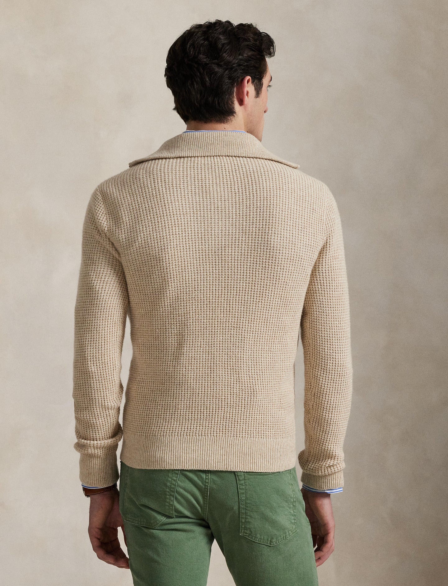 Polo Ralph Lauren - Waffle Knit Wool-Cotton Quarter Zip Sweater - Natural Cream Heather