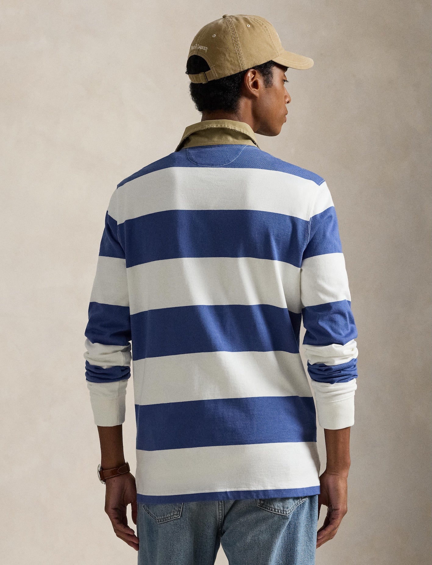 Polo Ralph Lauren - Knit Rugby Shirt - Khaki-Collar - Stripped - White/Blue