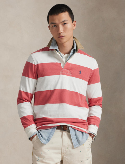 Polo Ralph Lauren - Knit Rugby Shirt - Khaki-Collar - Striped - Red/White