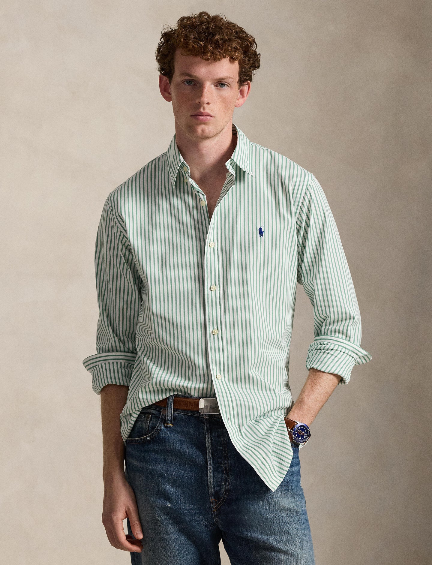 Polo Ralph Lauren - Poplin Shirt - Custom Fit - Stripe - Green/White