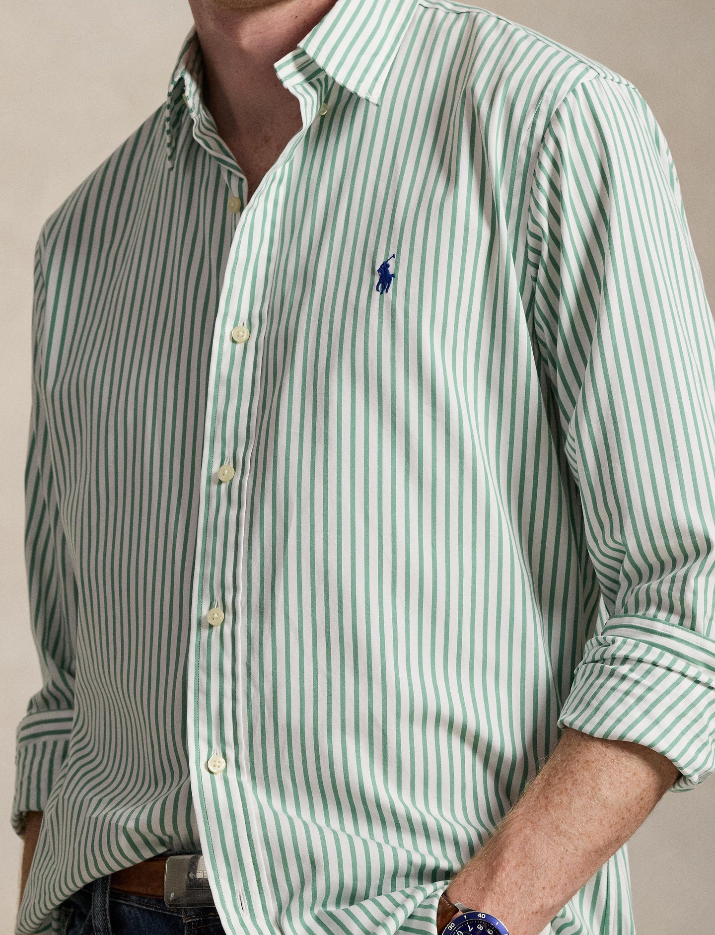 Polo Ralph Lauren - Poplin Shirt - Custom Fit - Stripe - Green/White