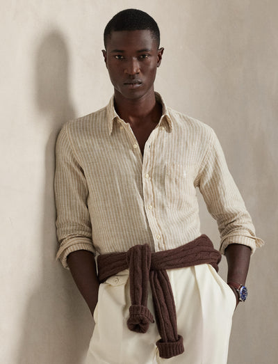 Polo Ralph Lauren - Linen Shirt - Custom Fit - Stripe - Beige/White