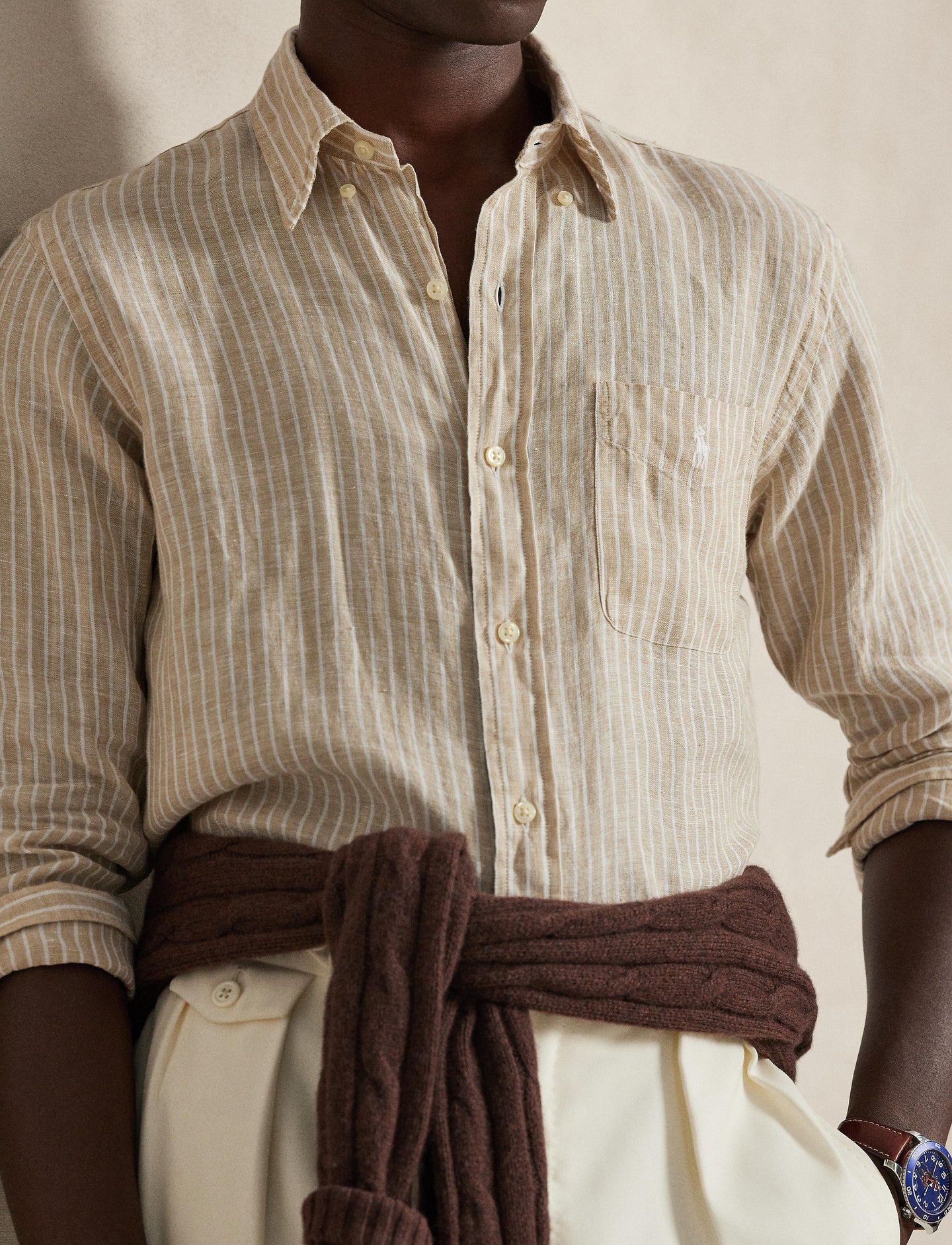 Polo Ralph Lauren - Linen Shirt - Custom Fit - Stripe - Beige/White