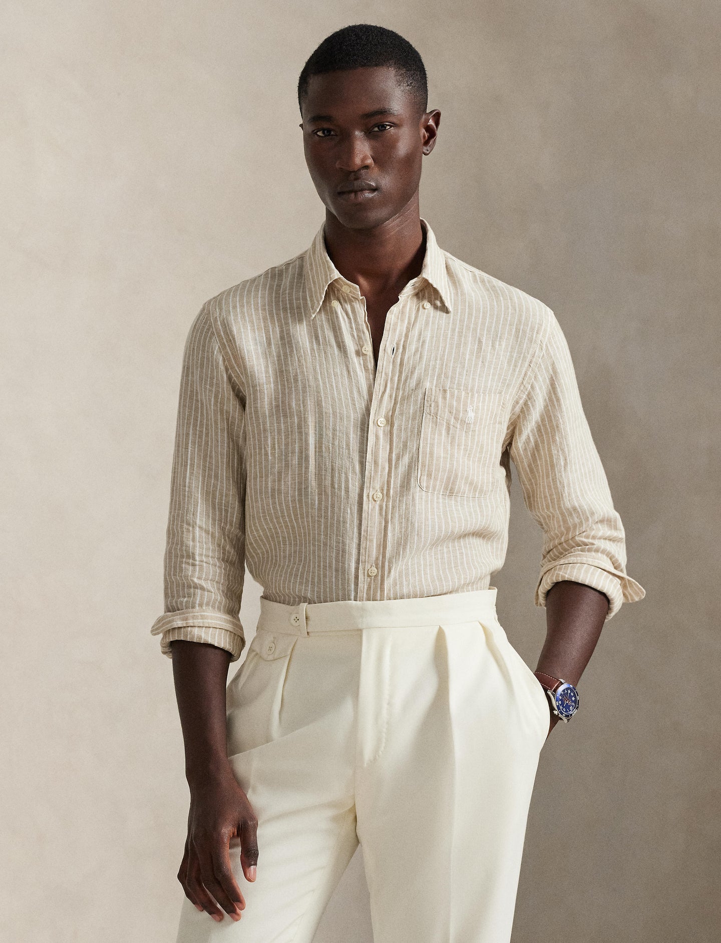 Polo Ralph Lauren - Linen Shirt - Custom Fit - Stripe - Beige/White