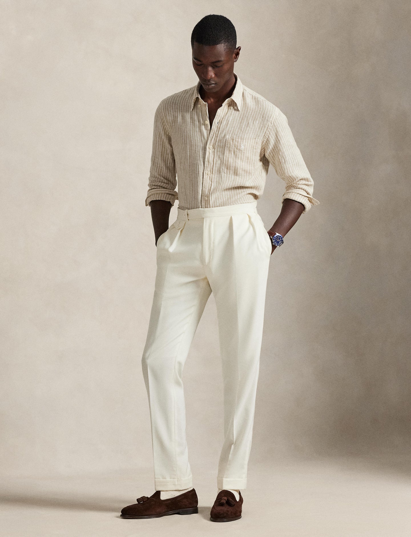 Polo Ralph Lauren - Linen Shirt - Custom Fit - Stripe - Beige/White