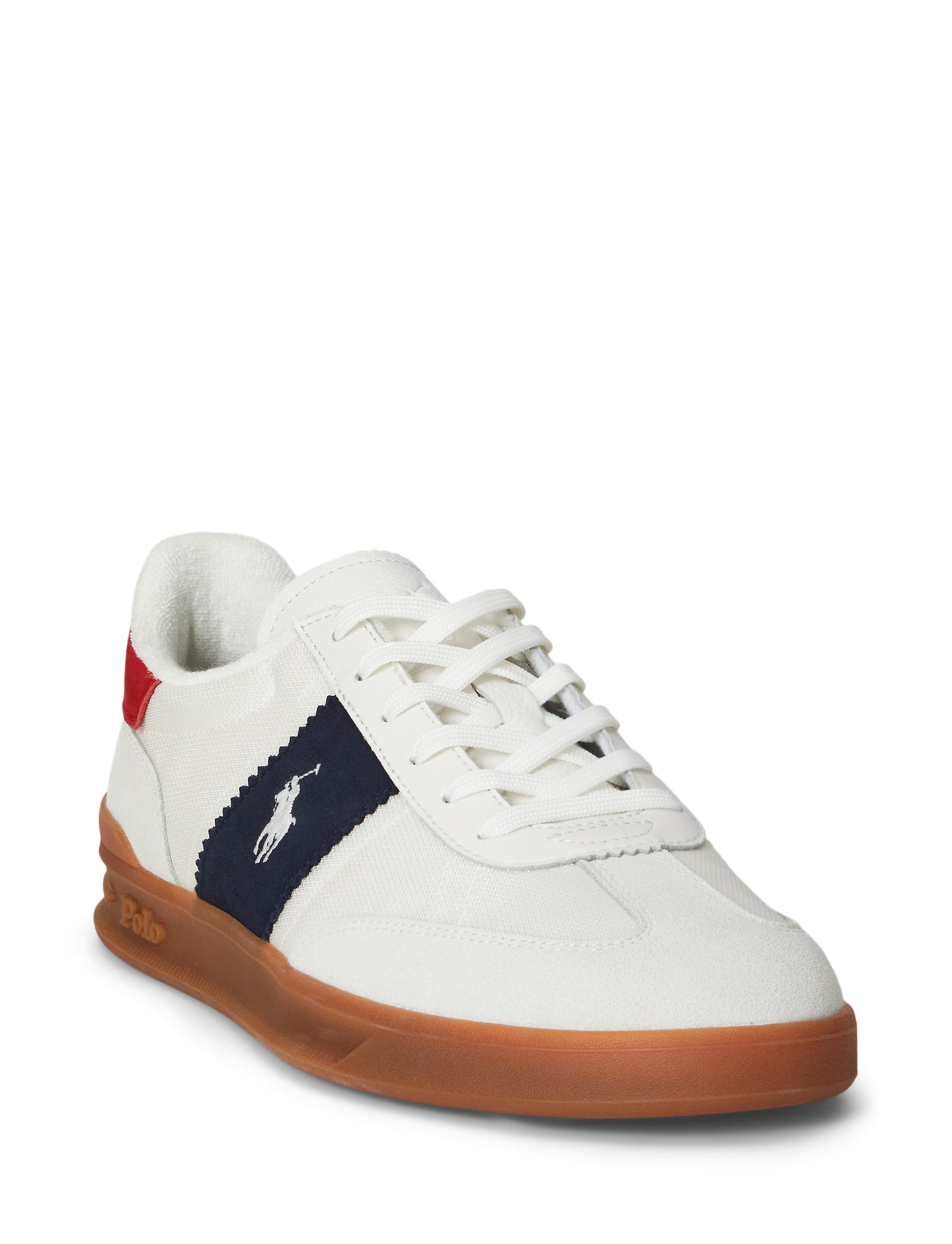 Polo Ralph Lauren Heritage Aera Suede-Paneled Sneaker, White/Navy/Red