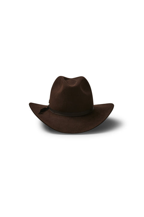Akubra - My First Rodeo Hat - Bitter Chocolate with a small brim and pinched crown design.
