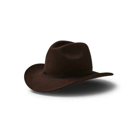 Akubra - My First Rodeo Hat - Bitter Chocolate side view on a white background, showcasing its Western-inspired design.