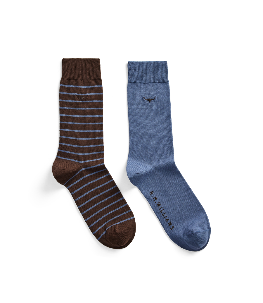 R.M.Williams -  2 Pack Nelson Herringbone sock - Brown Blue