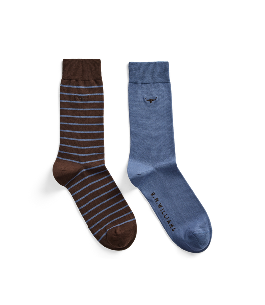 R.M.Williams -  2 Pack Nelson Herringbone sock - Brown Blue