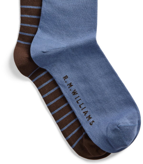 R.M.Williams -  2 Pack Nelson Herringbone sock - Brown Blue