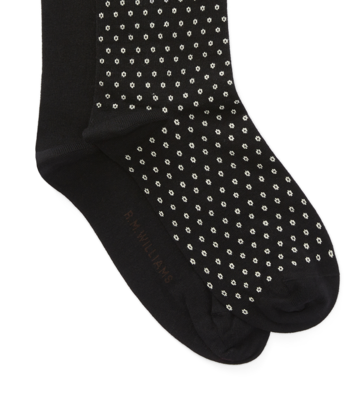 R.M.Williams - Nelson Polka Dot 2 Pack Sock - Black Cream