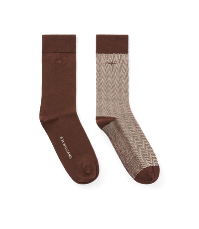 R.M.Williams - Nelson Herringbone Sock - 2 Pack - Hot Fudge