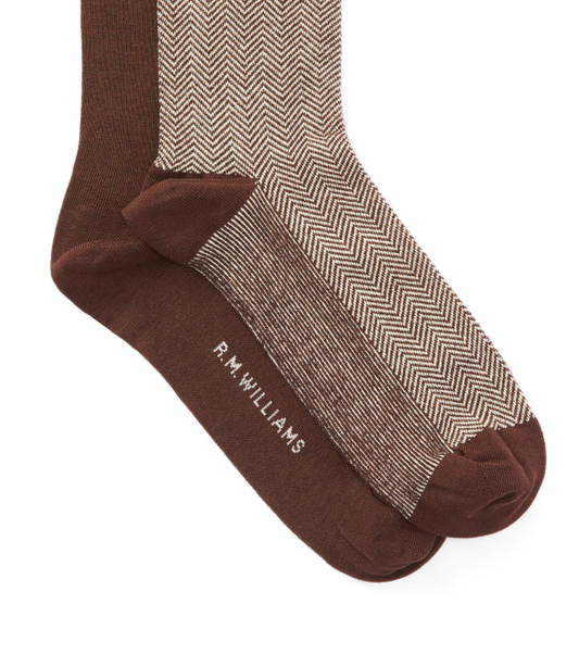 R.M.Williams - Nelson Herringbone Sock - 2 Pack - Hot Fudge
