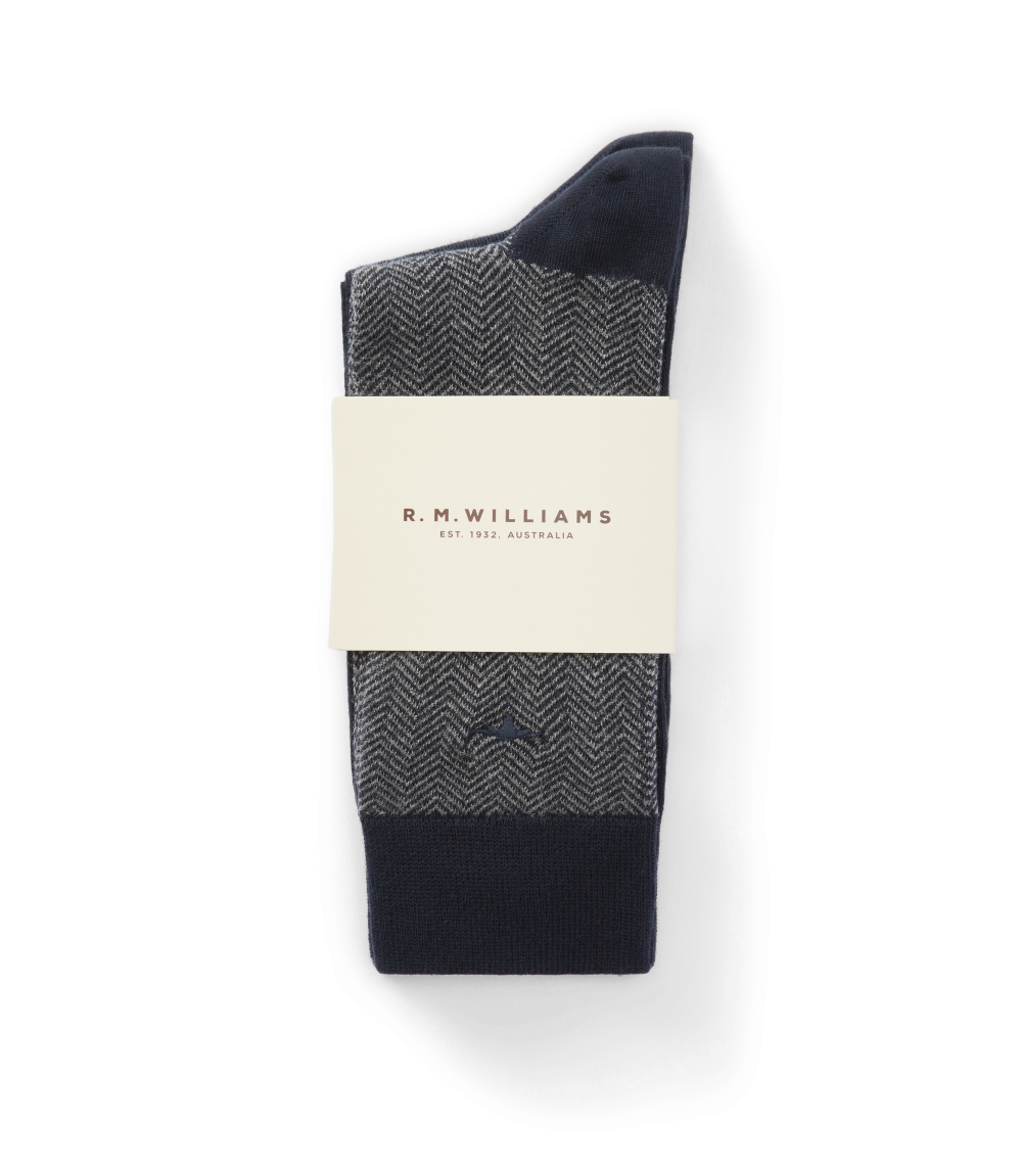 R.M.Williams - Nelson Herringbone Sock 2 Pack - Navy Grey