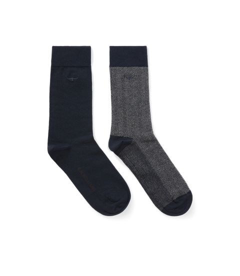 R.M.Williams - Nelson Herringbone Sock 2 Pack - Navy Grey