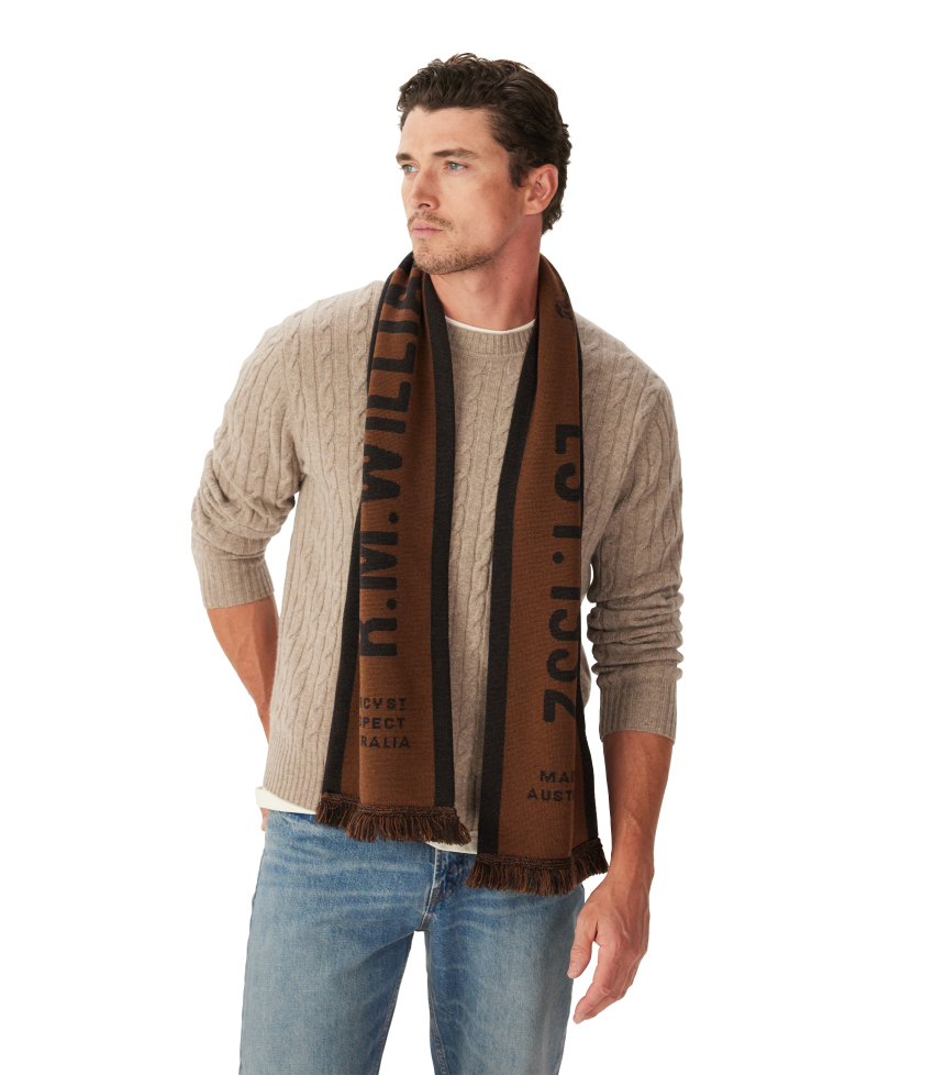 R.M.Williams RMW Merino Wool Scarf, Chocolate