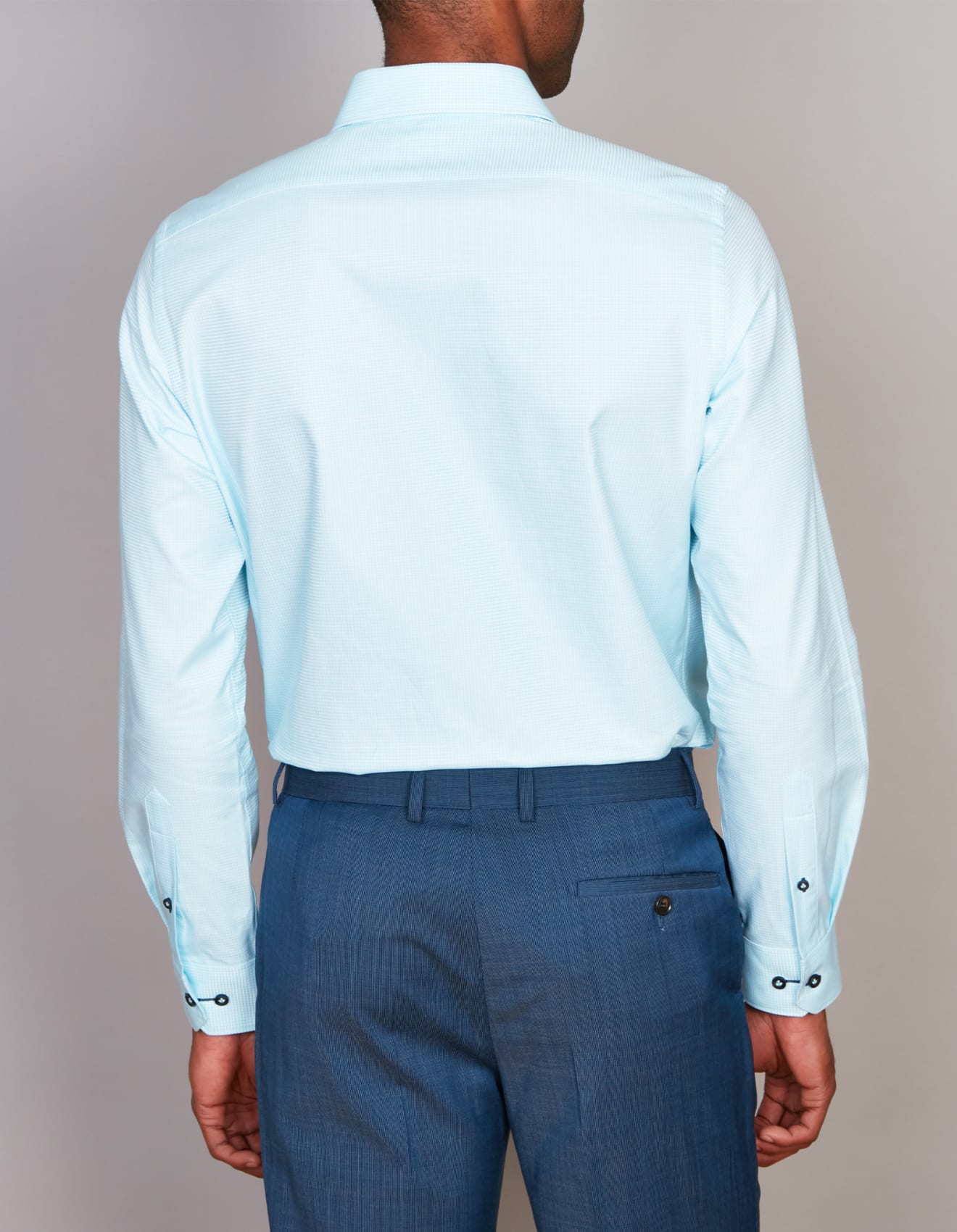 Abelard - Long Sleeve Business Shirt - Micro Check - Azure