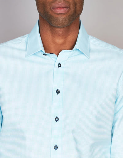 Abelard - Long Sleeve Business Shirt - Super Fine Micro Check - Azure
