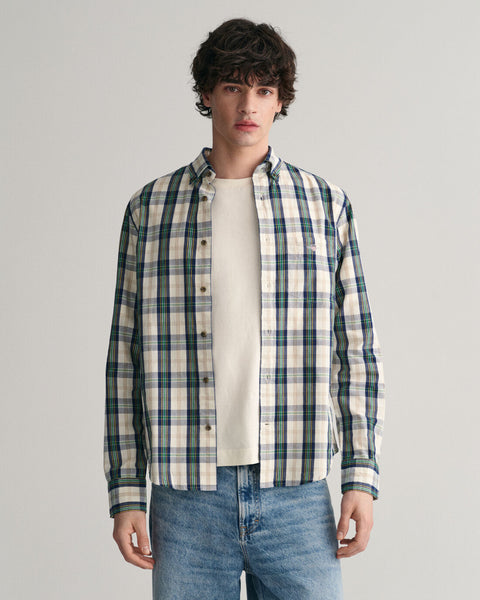 GANT - Poplin Shirt - Check - Archive Shield - Eggshell