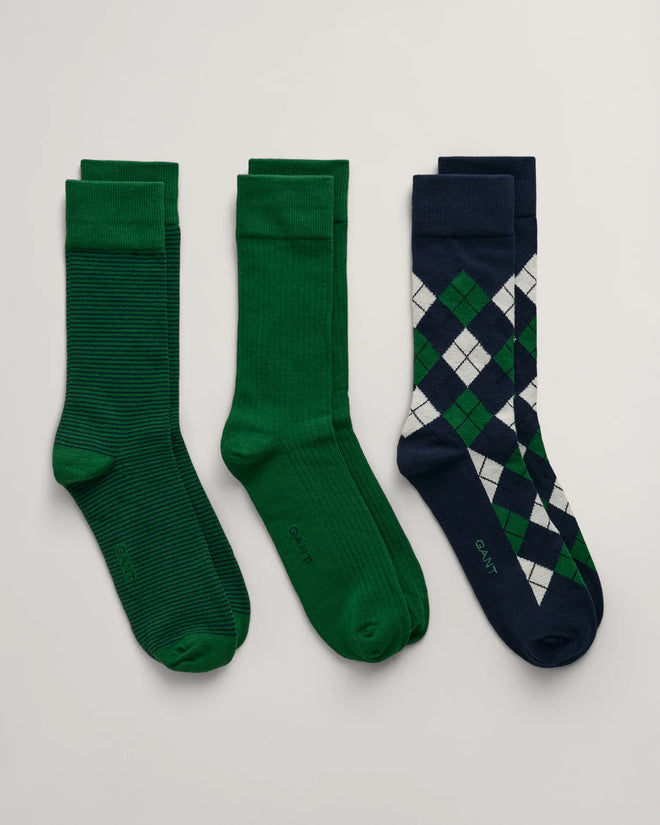 GANT - Argyle Socks - 3 Pack - Evening Blue & Green