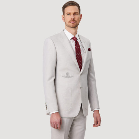 Savile Row - Asher SL3 Wool/Linen Blend Suit Jacket - Salt model showcasing contemporary fit and luxurious fabric.