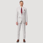 Savile Row - Jesse SL3 Wool/Linen Blend Trouser - Salt modeled in a contemporary fit with belt loops and pockets.
