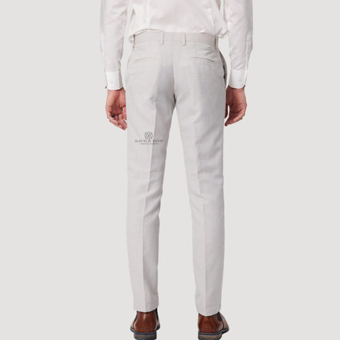 Savile Row - Jesse SL3 Wool/Linen Blend Trouser - Salt, showcasing the rear view, featuring a light color and tailored fit.