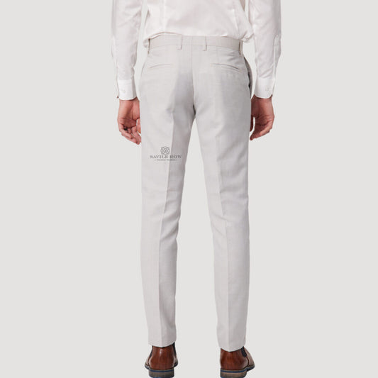 Savile Row - Jesse SL3 Wool/Linen Blend Trouser - Salt, showcasing the rear view, featuring a light color and tailored fit.