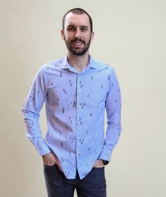 Altemflower - Positano Poplin Shirt - Stripe with Snowboarders - Sky