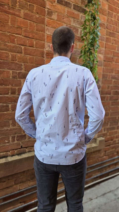 Altemflower - Positano Poplin Shirt - Stripe with Snowboarders - Sky