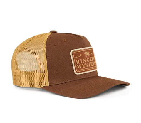 Ringers Western - Awol Trucker Cap - Chocolate with classic five-panel structure and black mesh back.