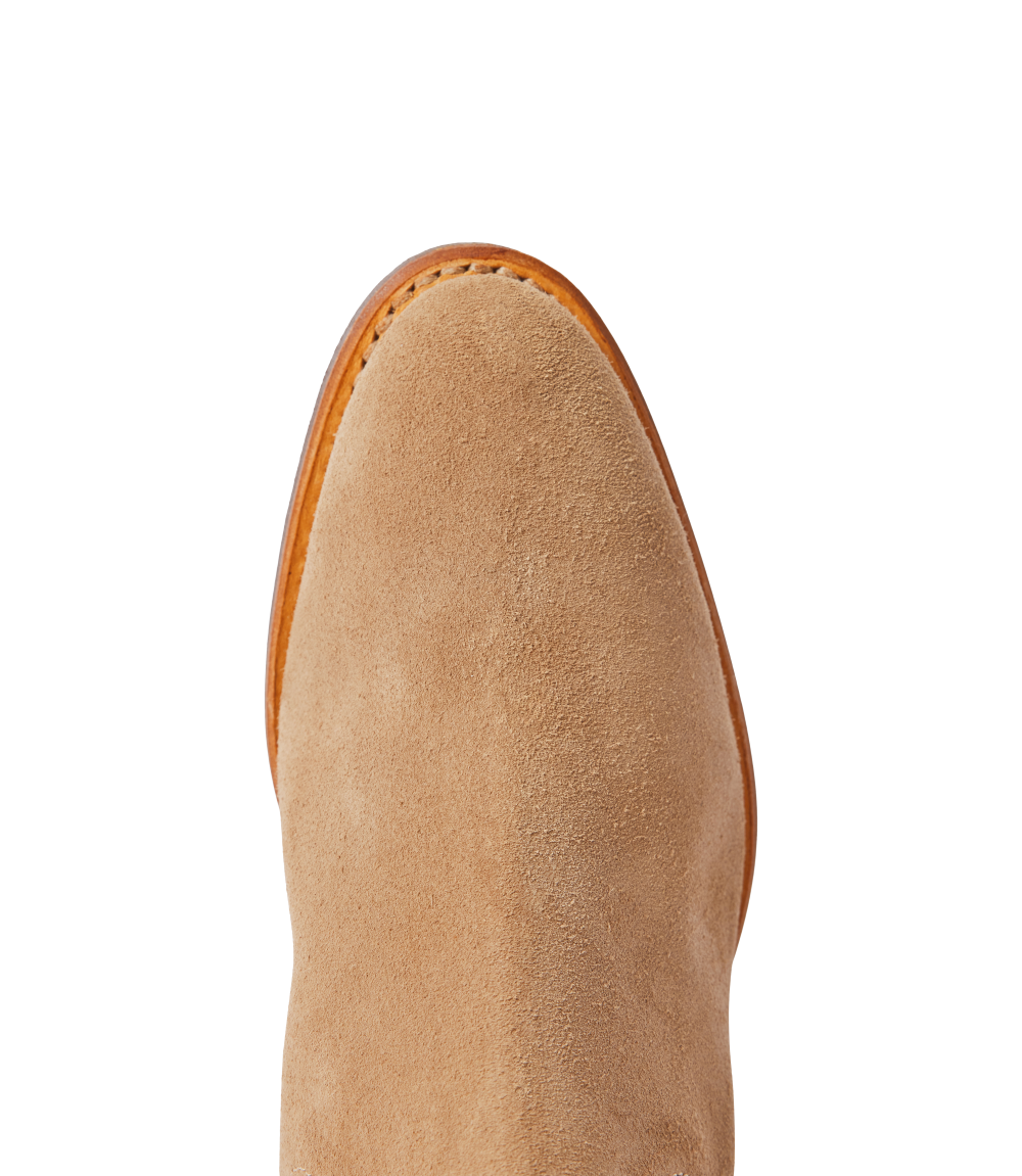 R.M.Williams - Comfort Lady Yearling - Suede - Raw Edge - Wood Ash boot upper view showcasing premium suede material.