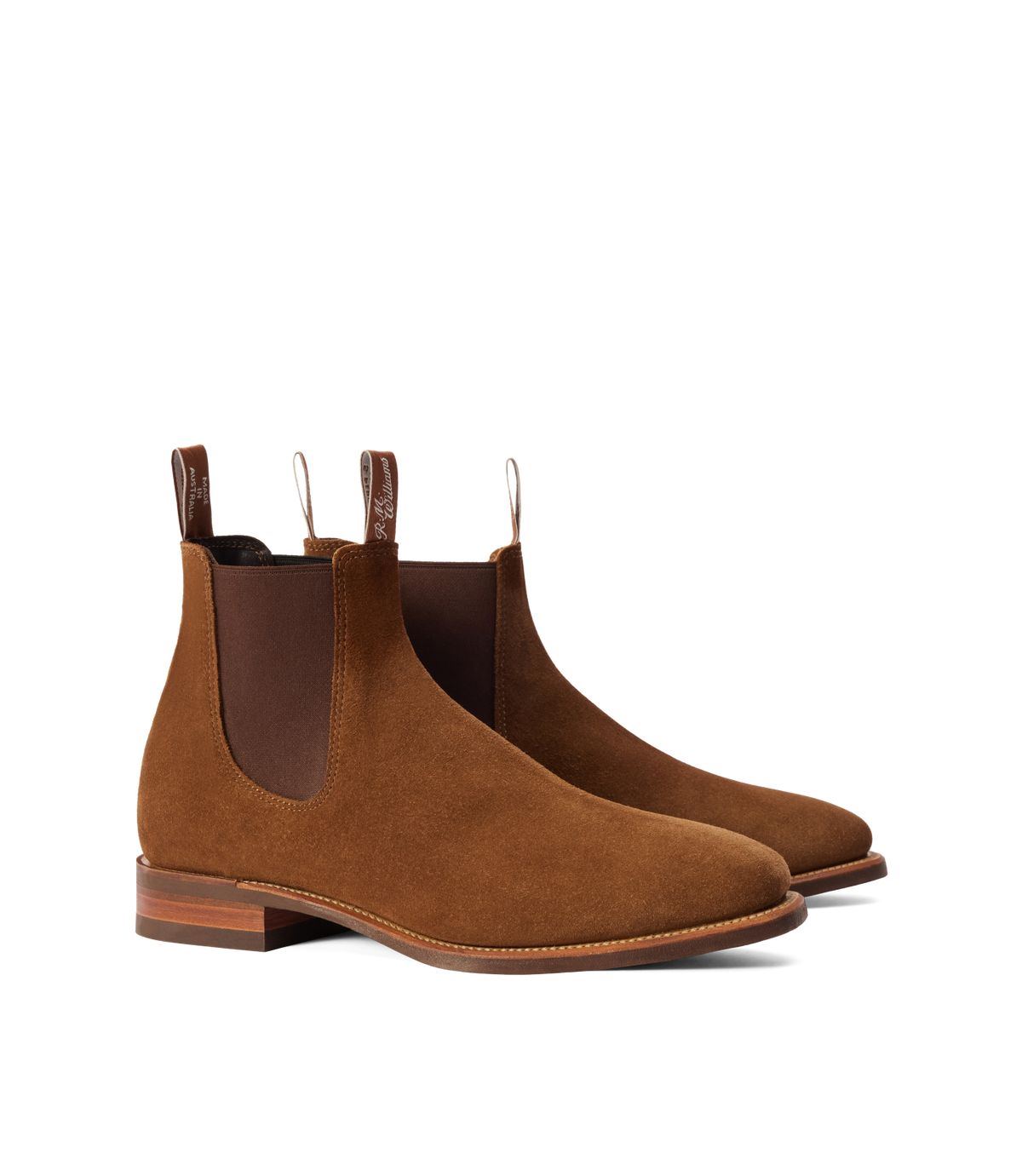 Pair of R.M.Williams Comfort Craftsman cedar suede Chelsea boots.