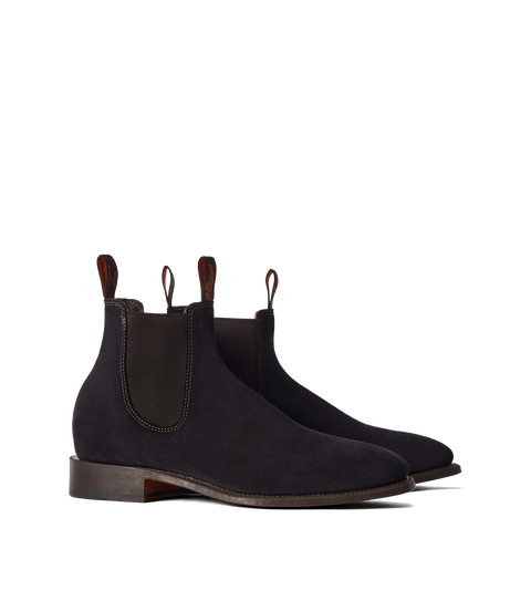 R.M.Williams - Heritage Craftsman Boot - Collector's Edition - Suede - Dark Navy - G Fit side view on a white background.