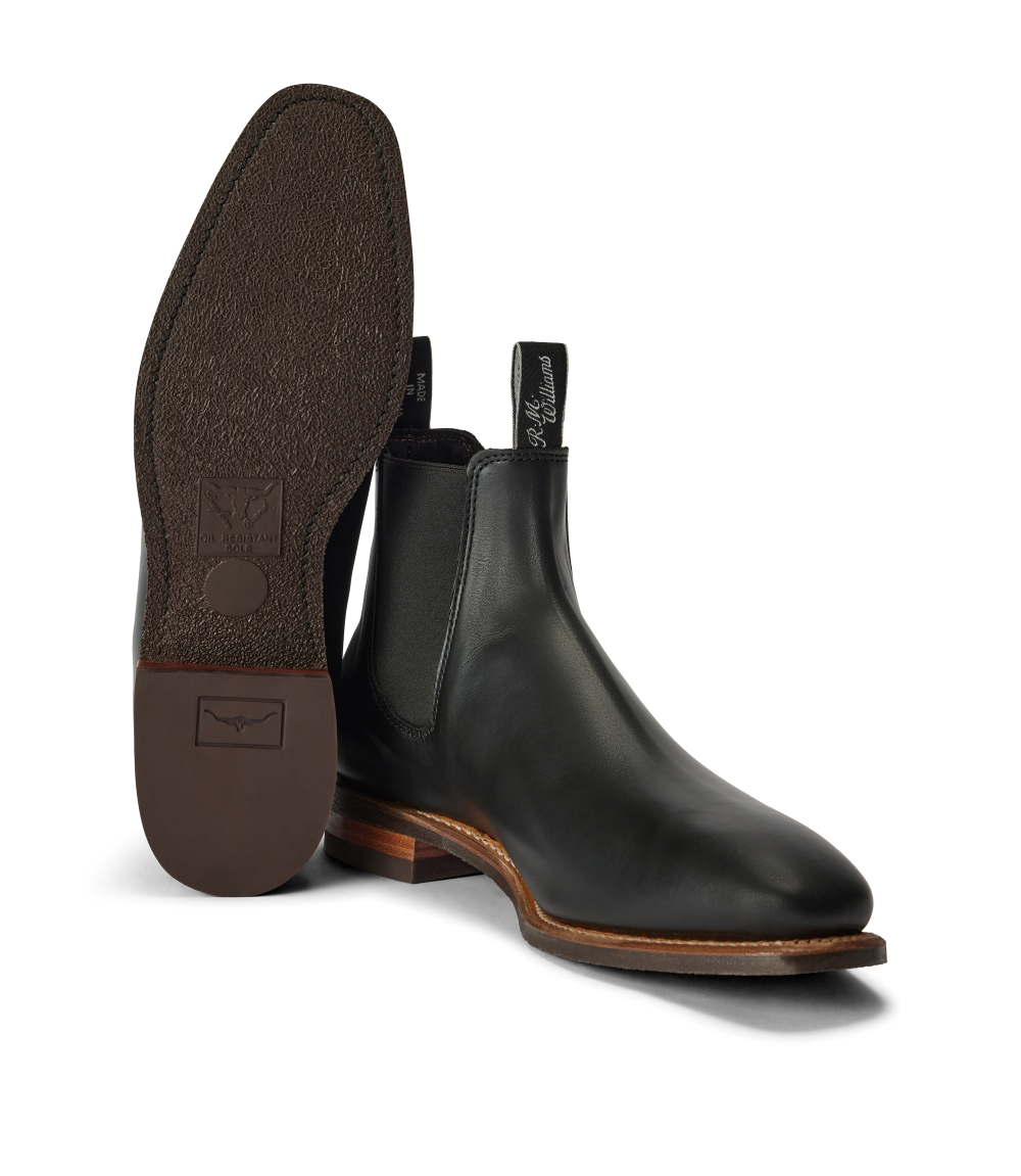 R.M.Williams - Comfort Craftsman Boot - Yearling Leather - Raw Edge -  Black - H Fit