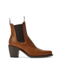 R.M.Williams - Maya Boot - Pull Up Leather - Tan - D Fit side view showcasing pointed toe and block heel design.