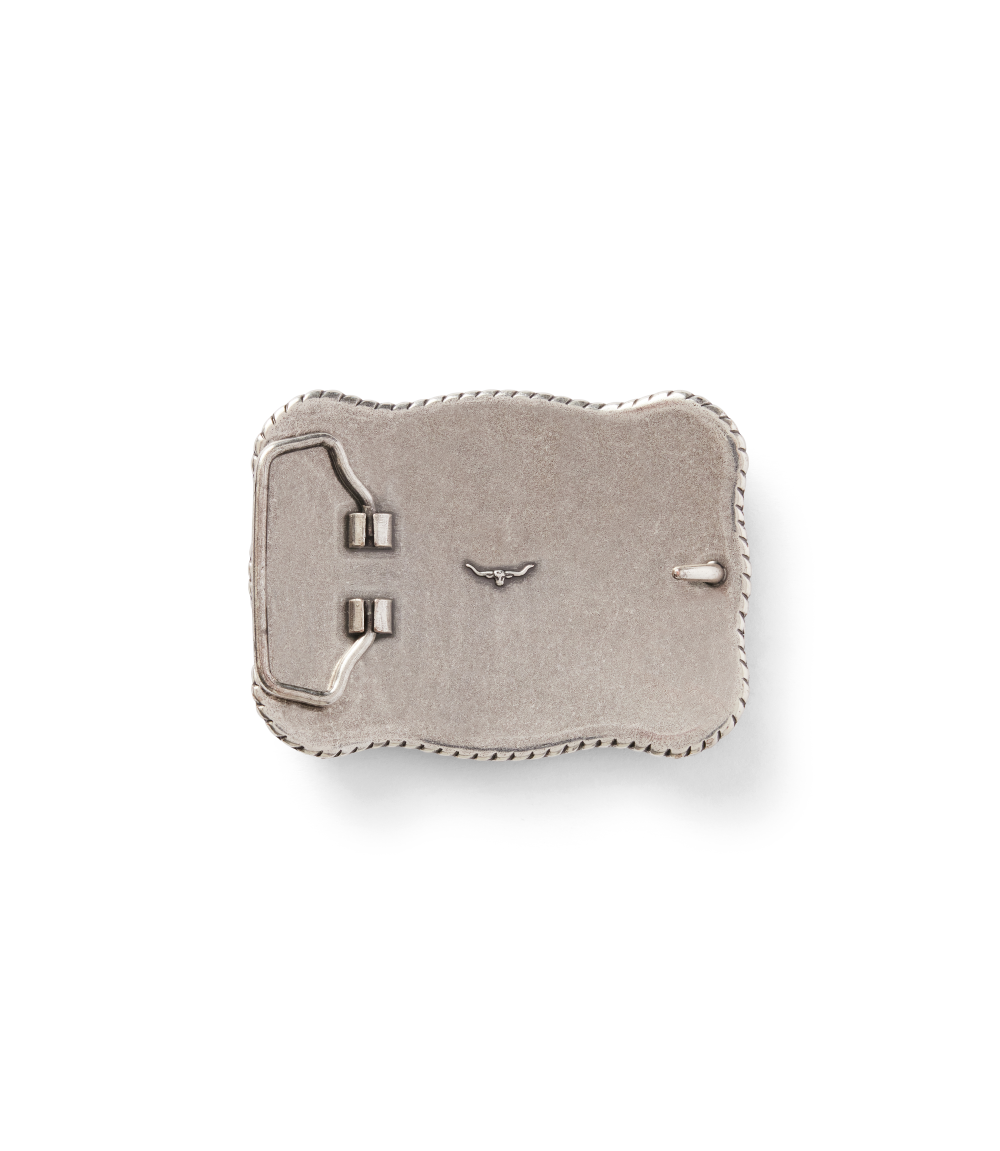 R.M.Williams - Cloudbuster Trophy Belt Buckle - Antique Silver Finish with rope edge detail and raised logo.