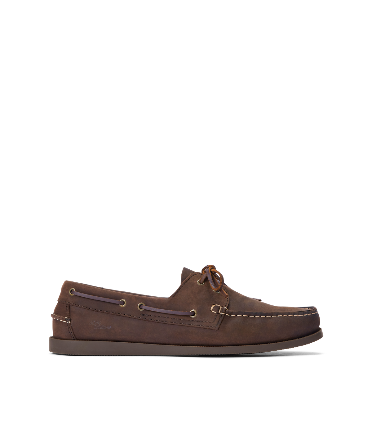 R.M.Williams - Islet Moccasin Boat Shoe - Bark side view showcasing premium crazy horse leather and traditional moccasin construction.