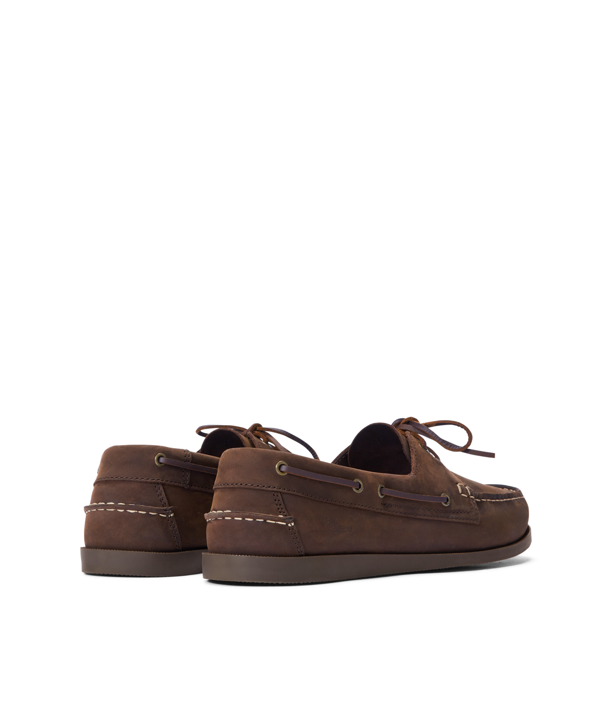R.M.Williams - Islet Moccasin Boat Shoe - Bark viewed from the back, showcasing premium leather and traditional moccasin design.