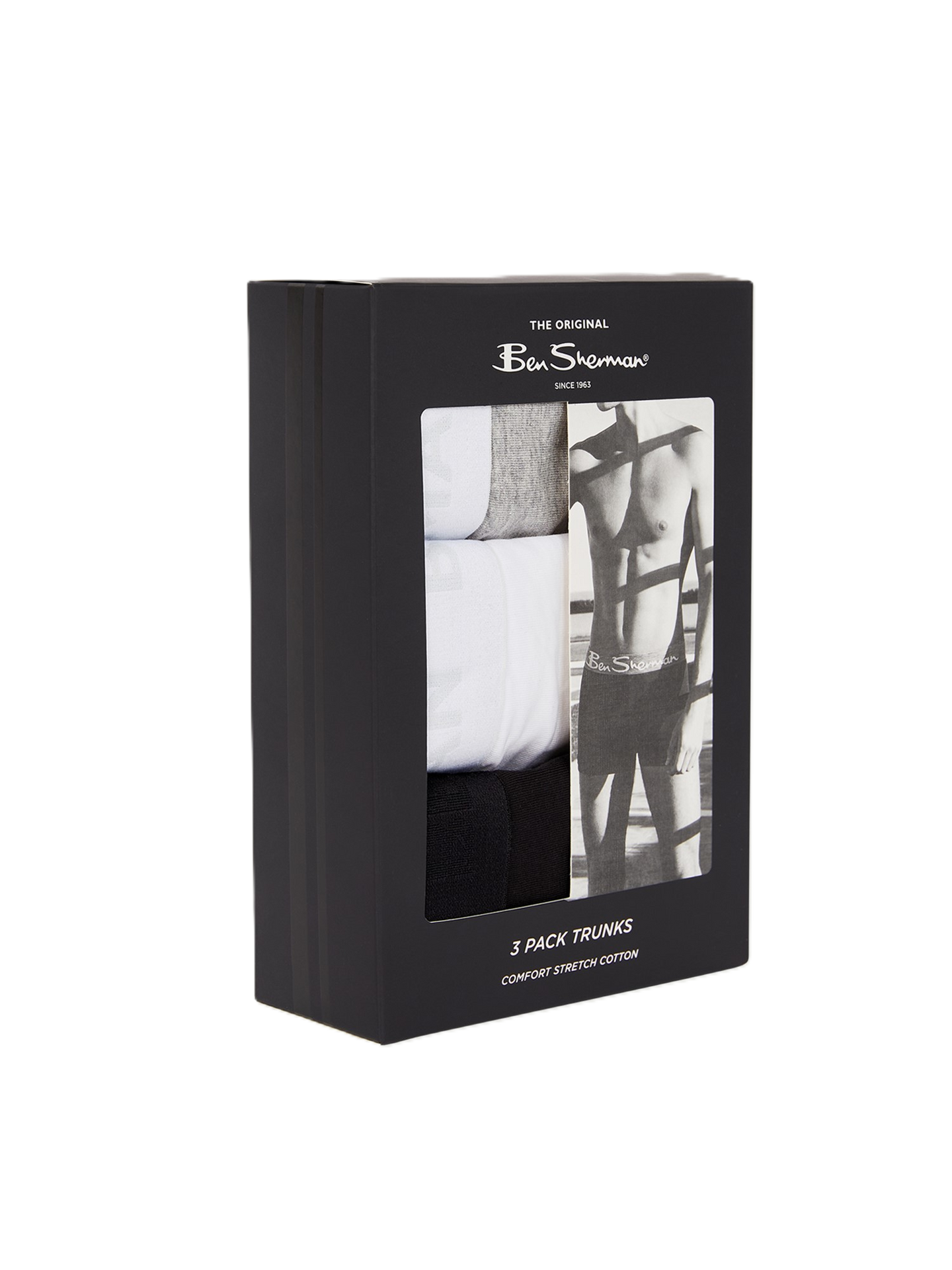 Ben Sherman - 3 Pack Tonal Block Trunks - Black, White, Grey