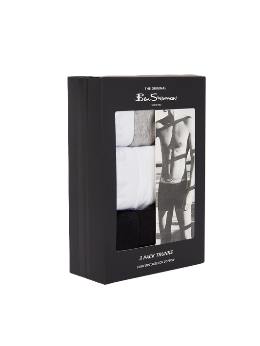 Ben Sherman - 3 Pack Tonal Block Trunks - Black, White, Grey