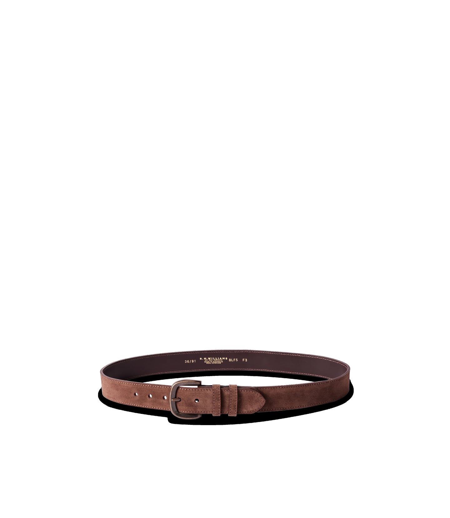 R.M.Williams - Ryder Belt - Suede - Dark Bronze Hardware - Brown