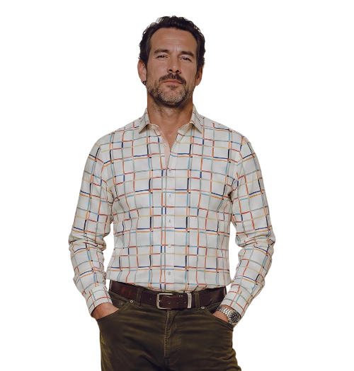 A Fish Named Fred - Line Art LS Check Shirt - White/Multi