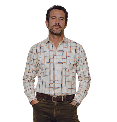 A Fish Named Fred - Line Art LS Check Shirt - White/Multi