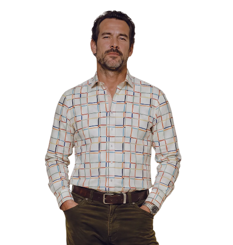 A Fish Named Fred - Line Art LS Check Shirt - White/Multi