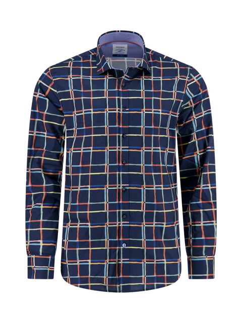 A Fish Named Fred - Line Art LS Check Shirt - Navy 